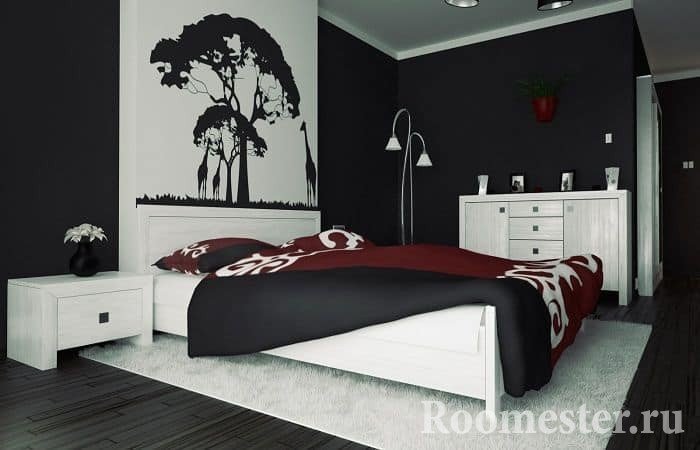 Черно-белое оформление спальни под классический стиль