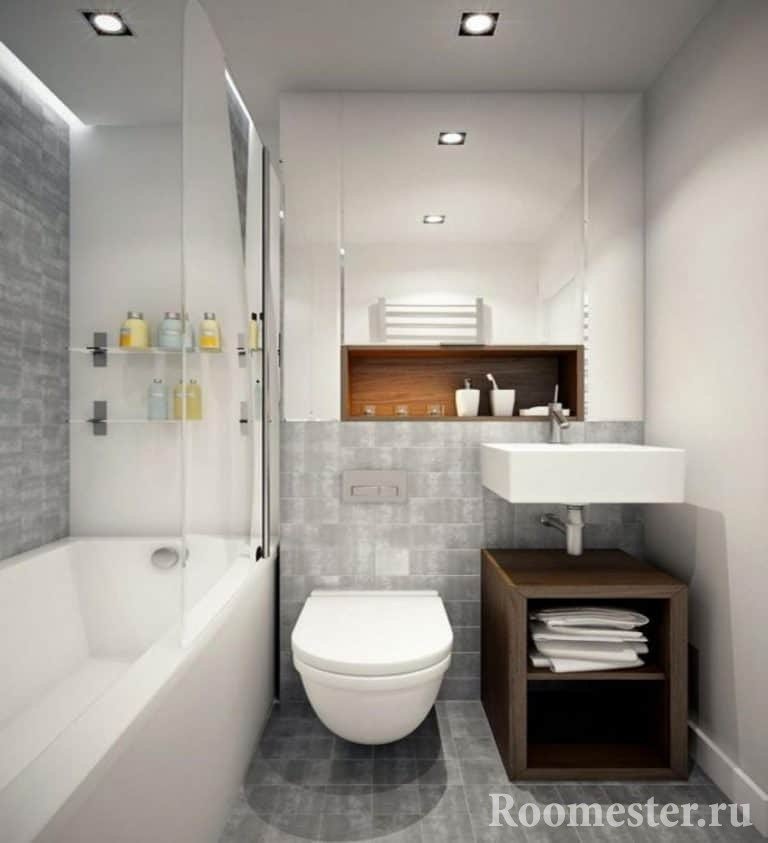 Дизайн узкой ванной с туалетом