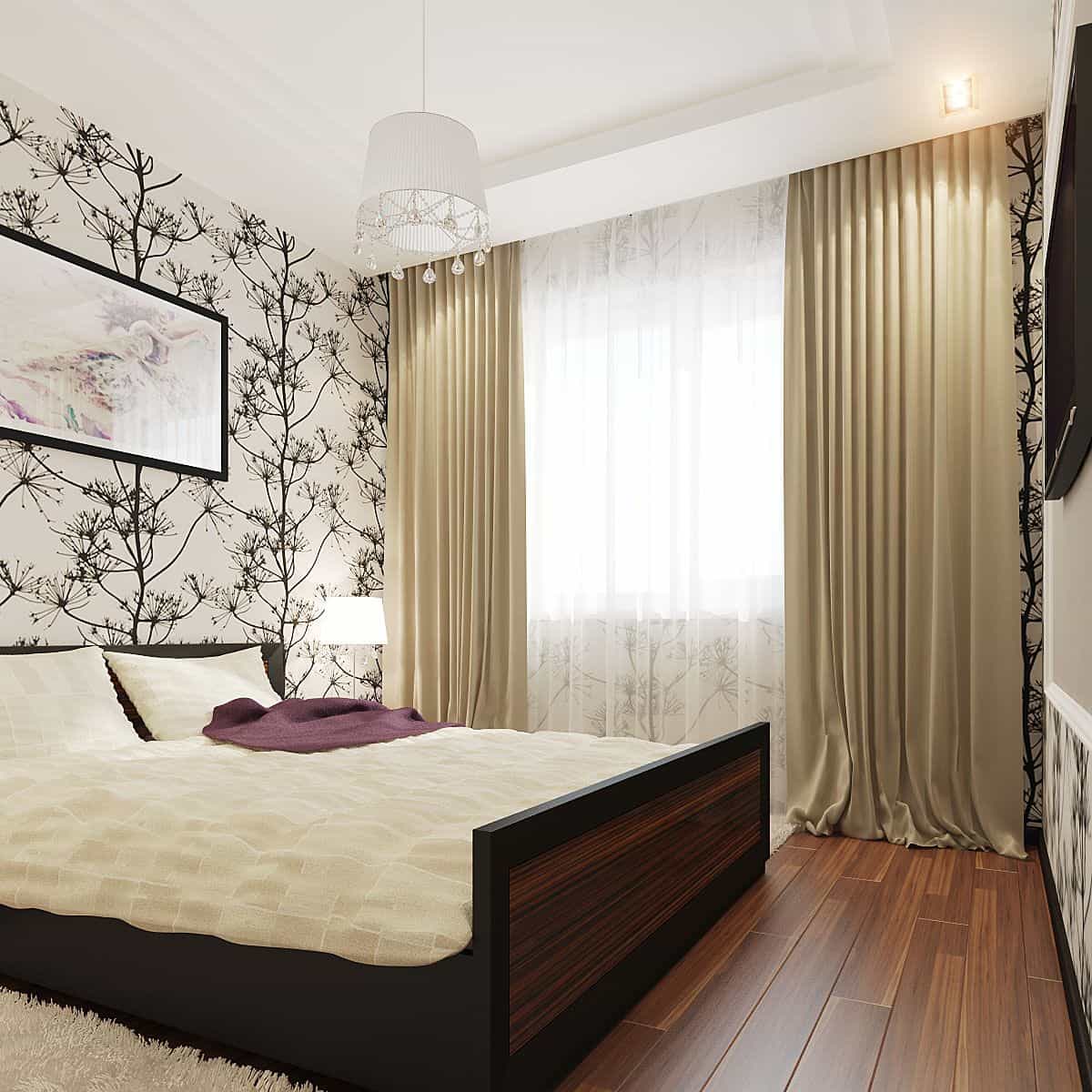 Спальная комната с деревянным полом