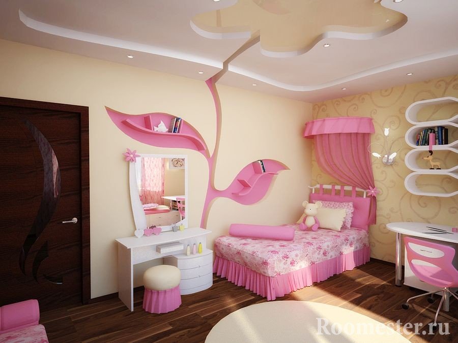 Желто-розовая спальня для девочки