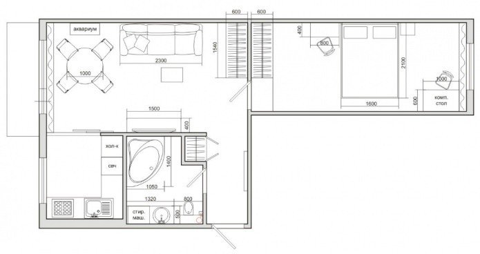 Схема планировки 2х комнатной хрущевки