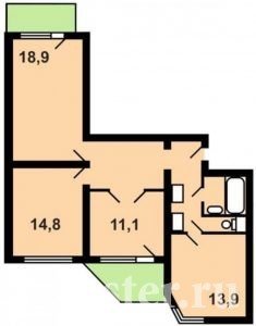 Планировка 3-х комнатной квартиры п-44т