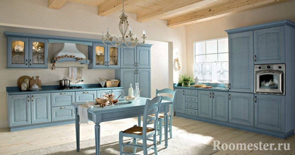 Мебель в кухне голубого цвета