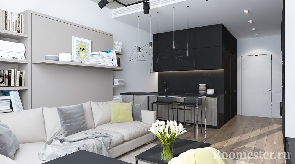 1. Дизайн квартиры-студии 30 кв.м: как ограничить спальню от кухни