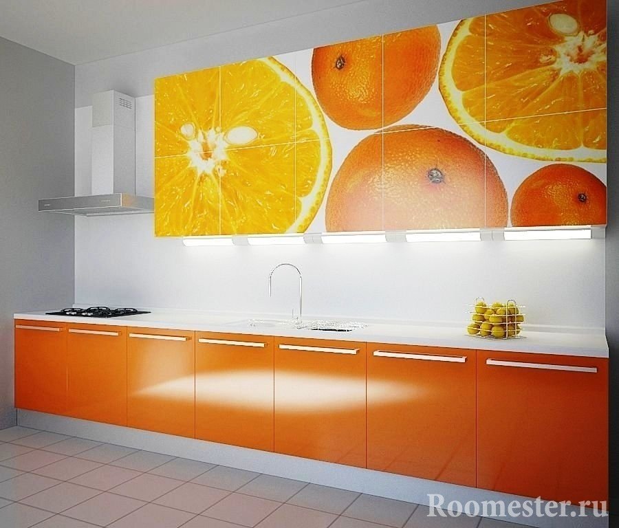 Оранжевые фасады кухни