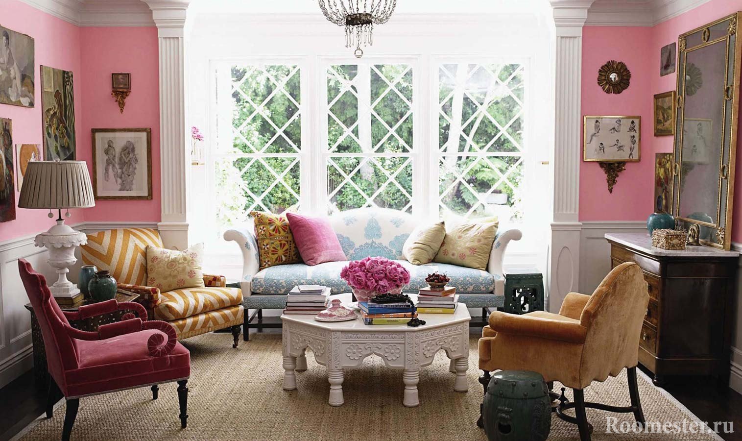 Фото интерьеров с сочетаниями розового цвета с серым, белым и бежевым