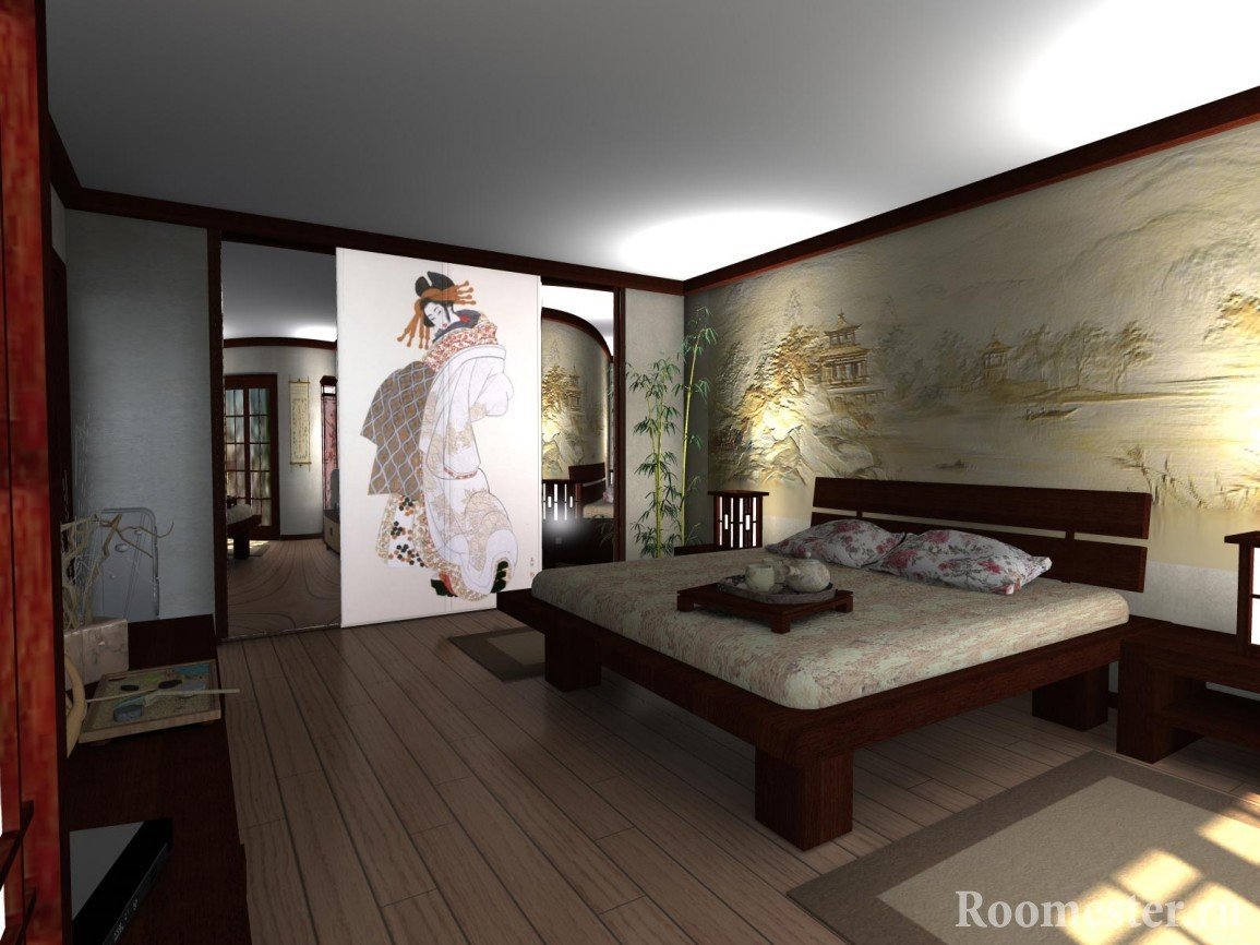 Стилизация спальни под японский стиль