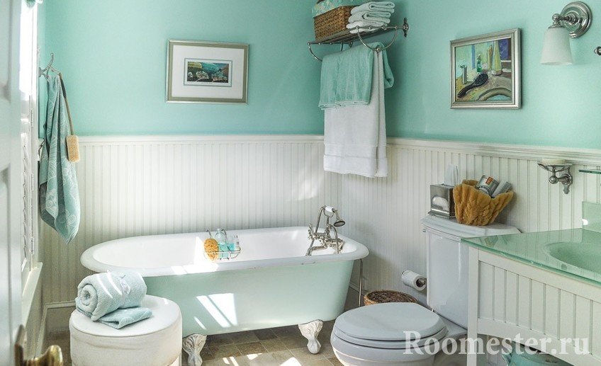 Декор и оформление ванной комнаты с мятным оттенком