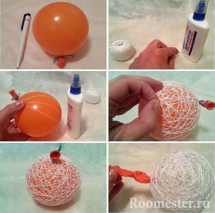 Как сделать новогодние шары из ниток своими руками (12 фото)
