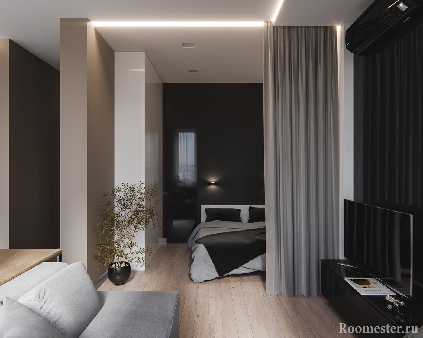 Дизайн-проект квартиры - гостиная и спальное место