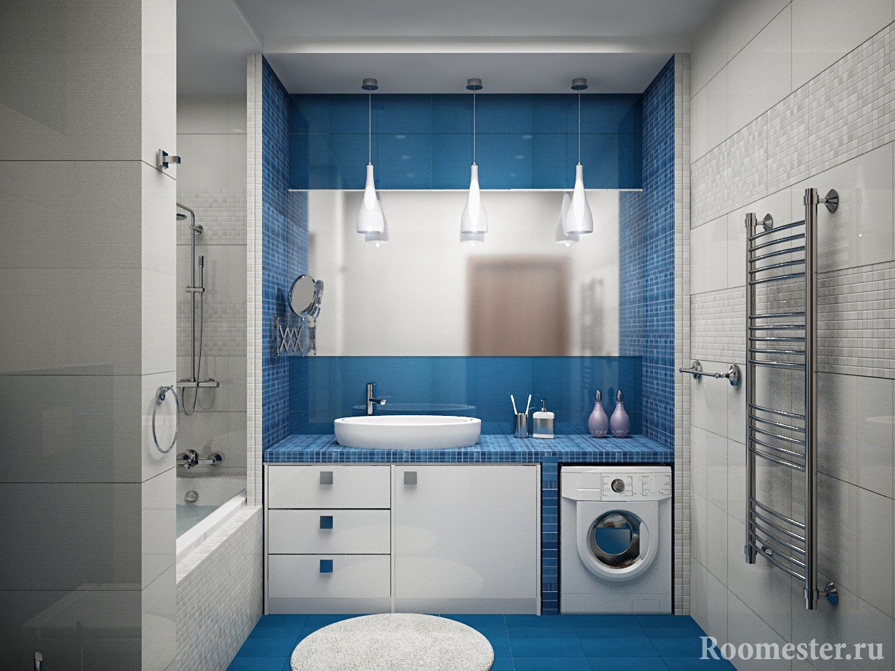 Бело-голубая ванная комната