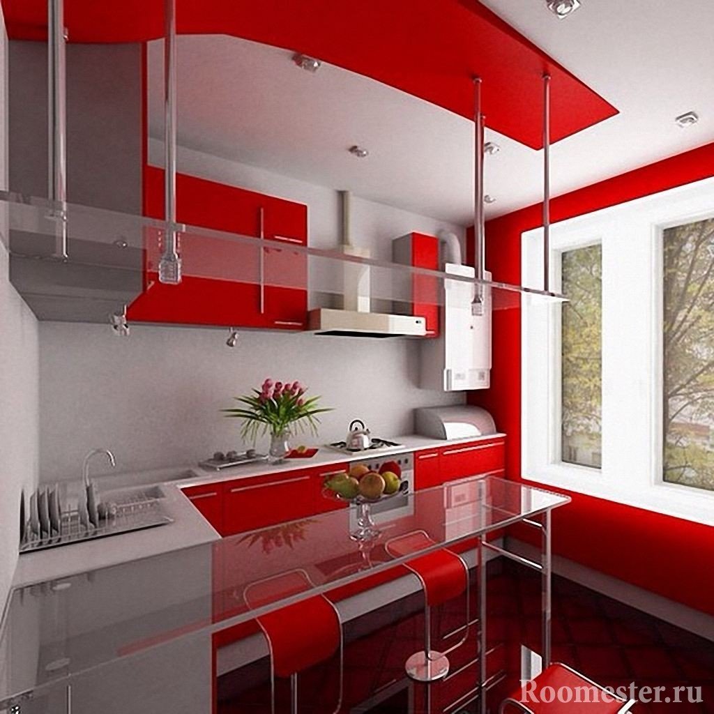 Кухня с красным интерьером