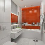 Оранжевая стена в белой ванной
