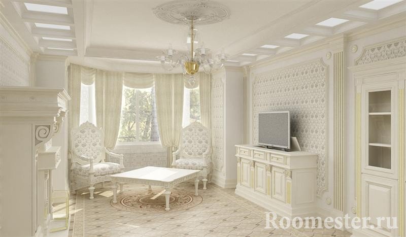 Интерьер в стиле ампир с белой мебелью