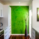 Зеленая стена в белом интерьере кухни