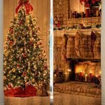 Новогоднее дерево и камин на шторах