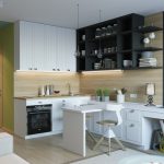 Черно-белая мебель в интерьере кухни