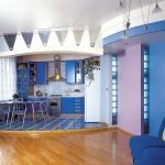 Синий цвет в интерьере кухни-студии