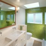 Бело-зеленый интерьер ванной