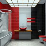 Интерьер ванной в красном, черном и сером цветах