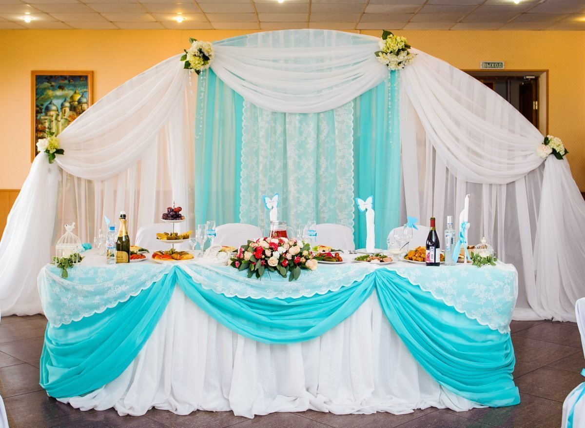Бирюзовый цвет в оформлении свадебного зала