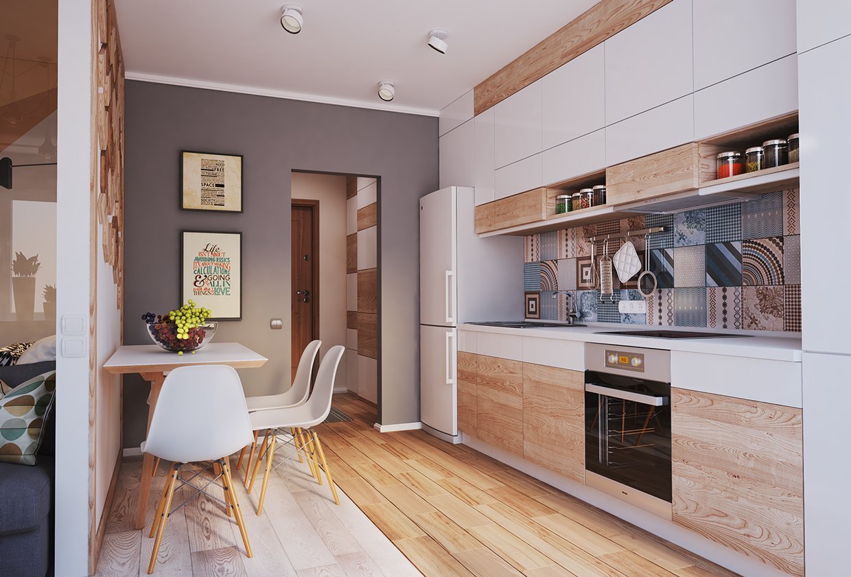 Дизайн кухни гостиной 17 кв м с зонированием — фото интерьеров