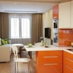 Оранжевая кухонная мебель в интерьере