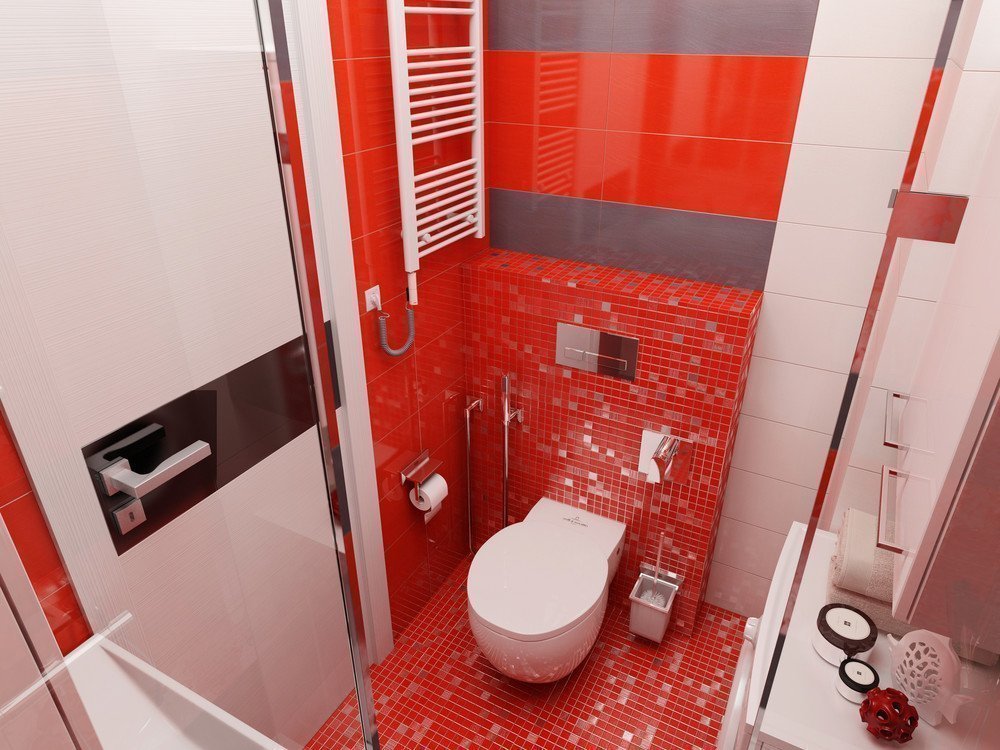 Красная плитка в ванной