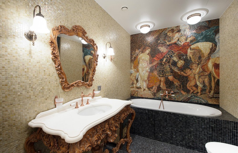 Рисунок из мозаики в ванной