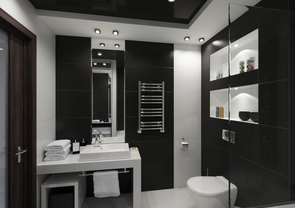 Ванная комната с черным потолком