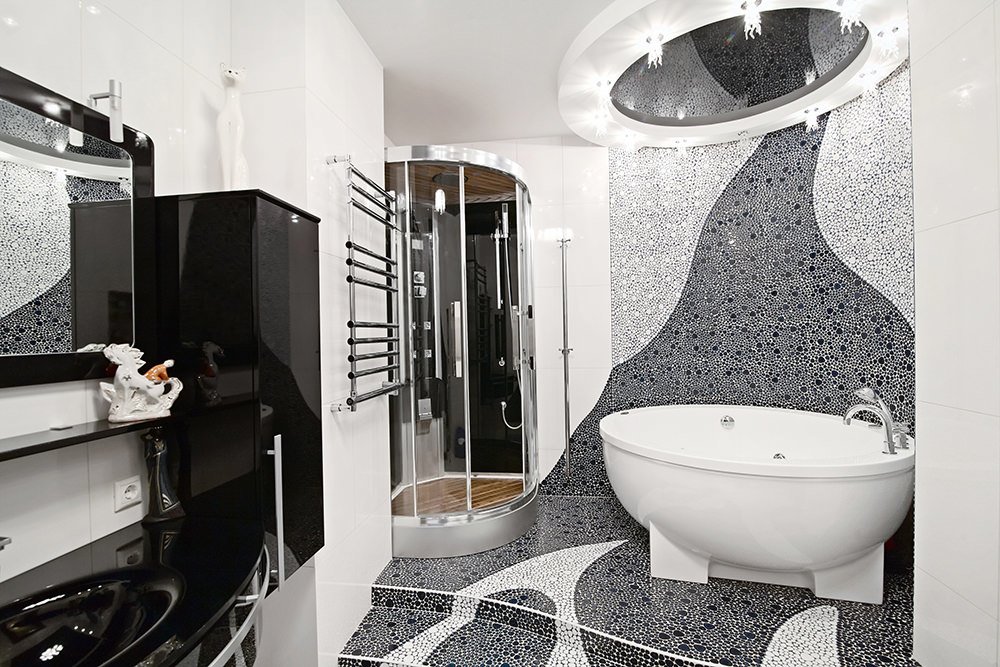dizajn cherno beloj vannoj komnaty 74 - Дизайн ванной комнаты в черно-белом цвете