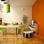 Оранжевая стена на современной кухне