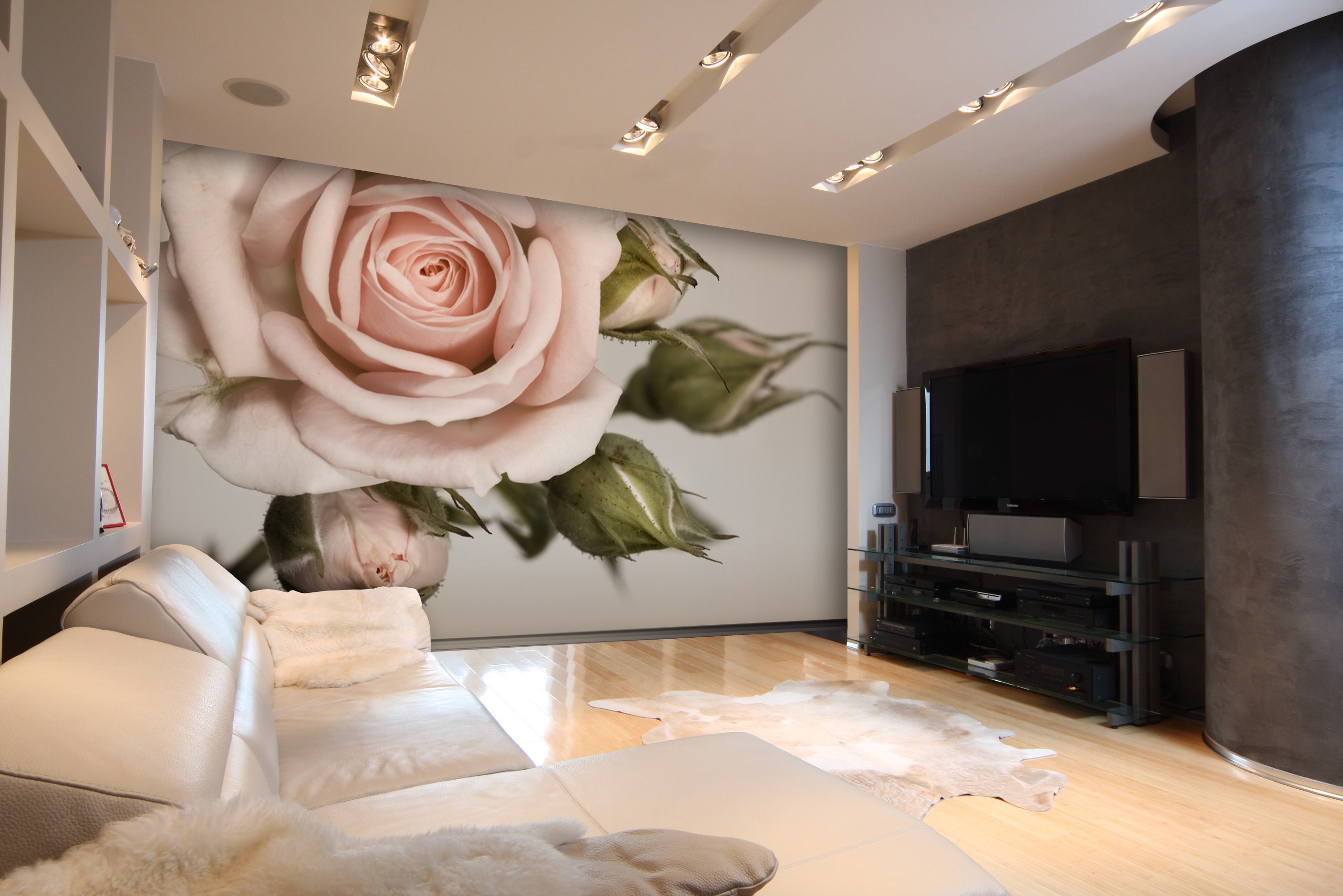White rose wallpaper murals will fit into any room, home, or office
