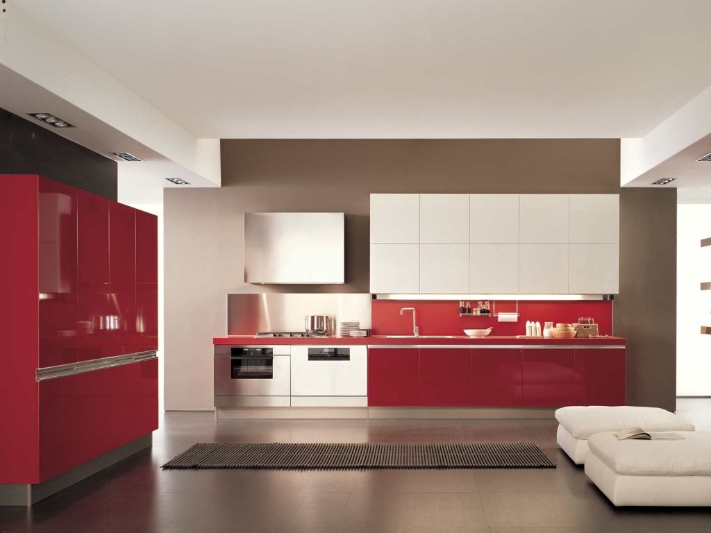 Красная кухня в стиле минимализм