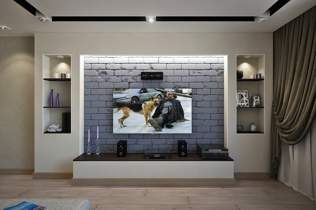 Телевизор на кирпичной стене