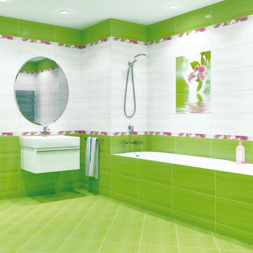 dekor plitki v vannoj 4 - Идеи декора ванной комнаты плиткой +40 фото