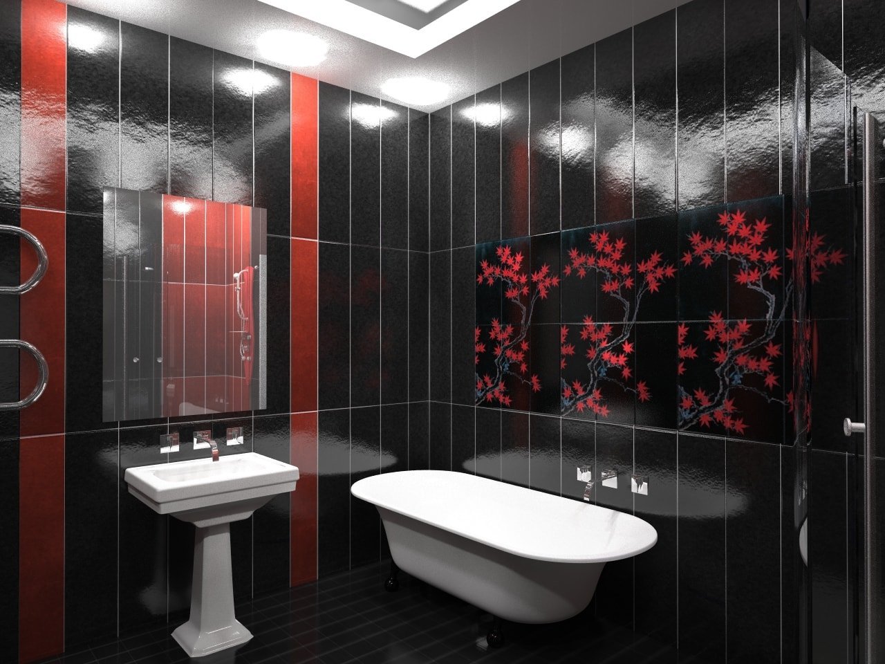 dekor plitki v vannoj 40 - Идеи декора ванной комнаты плиткой +40 фото