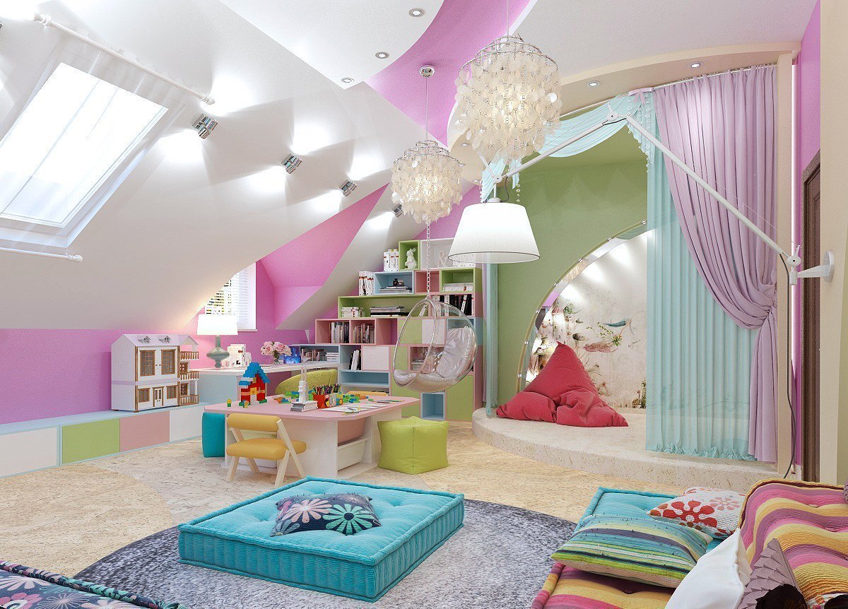 Детская комната на мансарде +75 фото идей дизайна