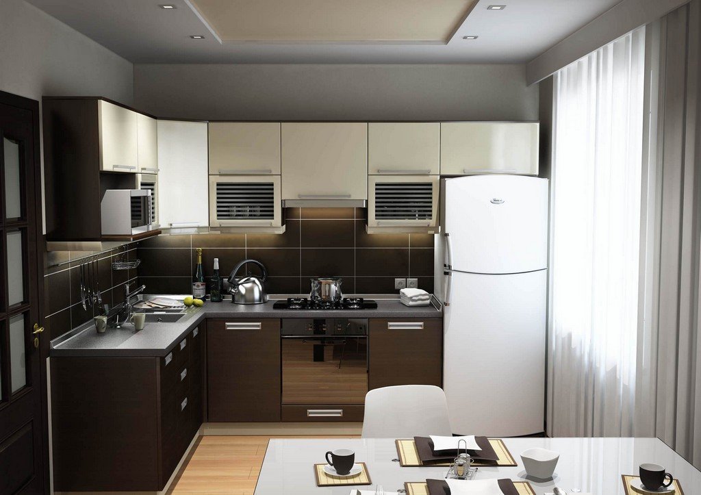 кухонная мебель со встроенных холодильником