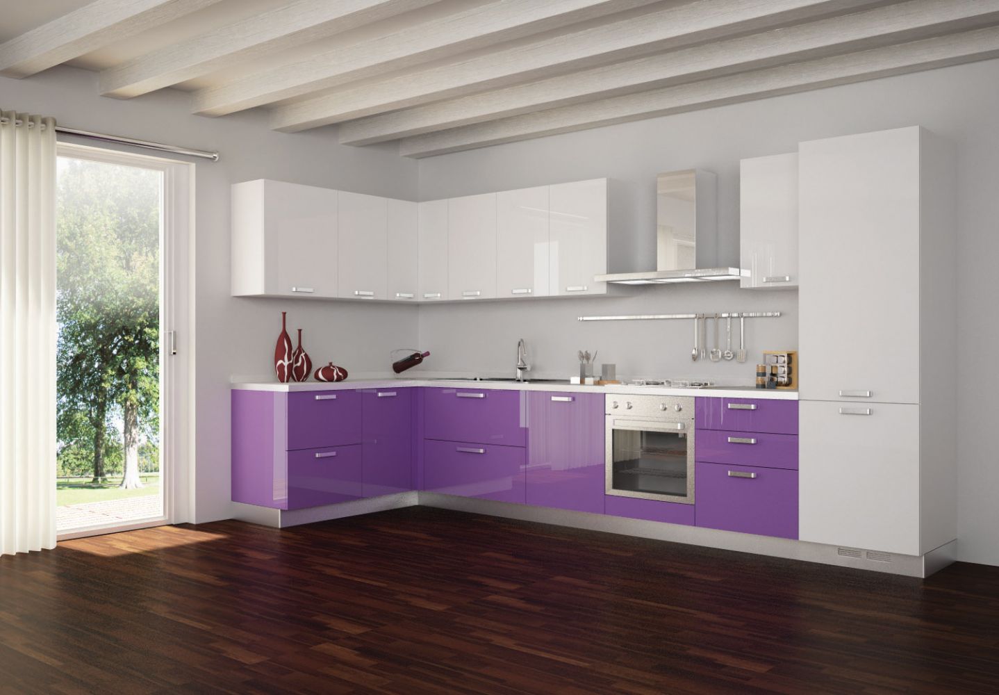 Фиолетовый и белый в дизайне кухни