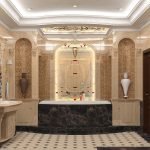Большая ванная комната с отделкой из натурального камня