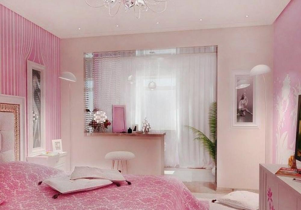Спальня в розовых тонах. Спальня Объединенная с балконом. Спальня Объединенная с лоджией. Спальня в бело розовых тонах.