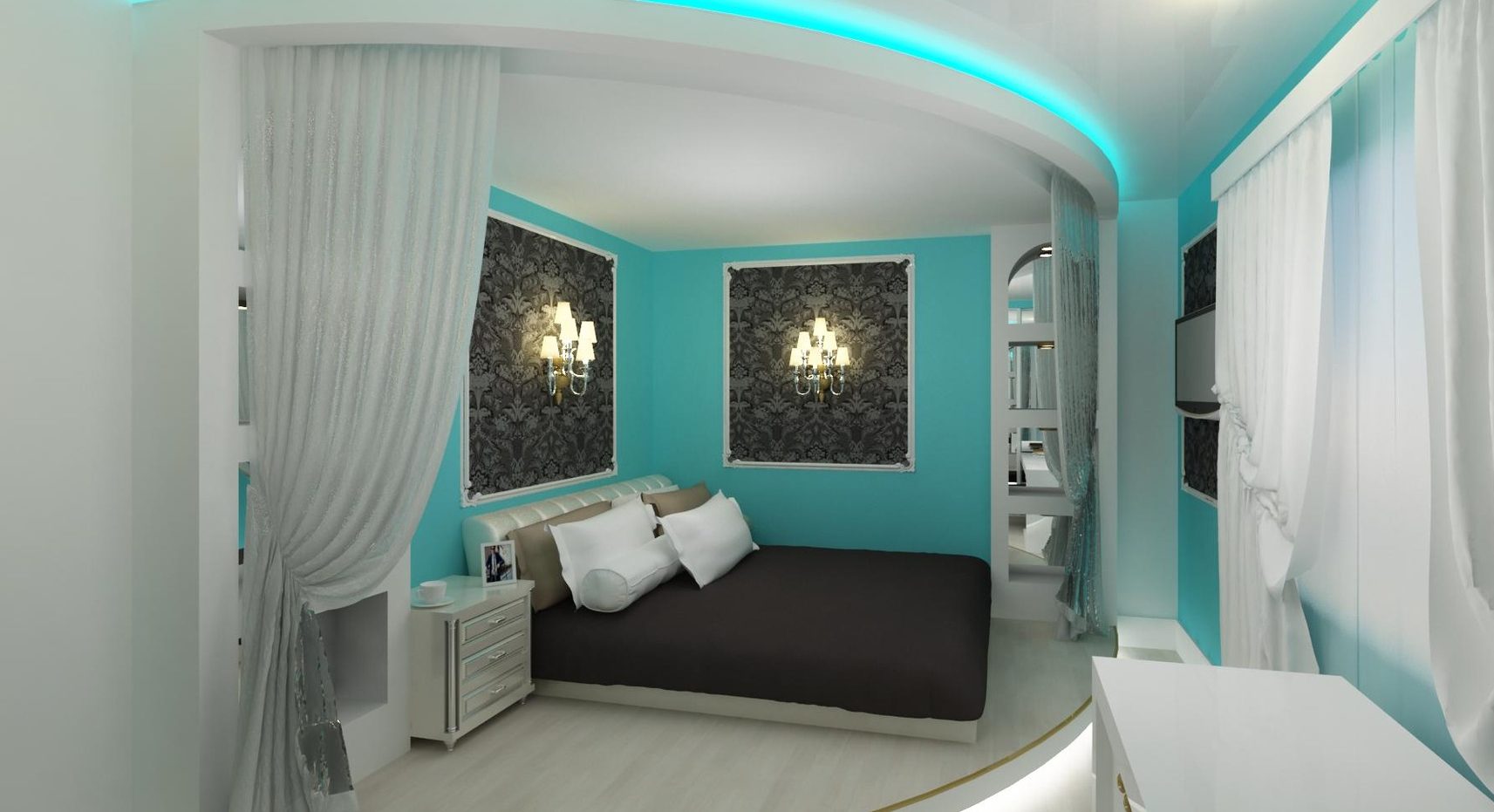 dizajn spalni v biryuzovyh tonah 77 e1529746804658 - Бирюзовый дизайн спальни: + 70 фото