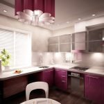 Дизайн маленькой фиолетовой кухни с окном