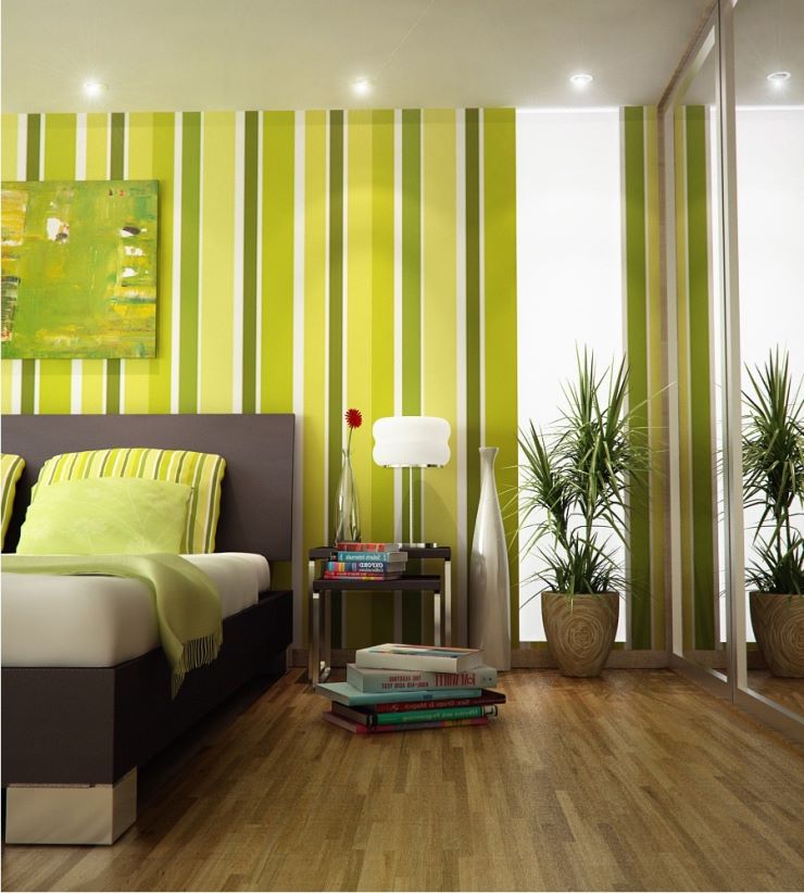 Полосатая зеленая спальня