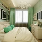 Изящный интерьер спальни в зеленых и белых тонах