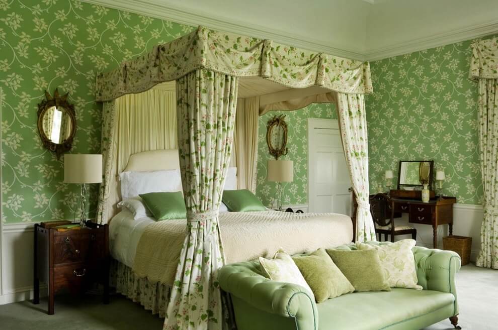 Интерьер спальни в зеленых тонах