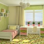 Необычный дизайн спальни в розово-зеленых тонах