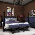 Синий в сочетании с коричневым в декоре спальни