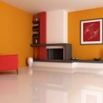Сочетание оранжевого, красного и белого в дизайне гостиной